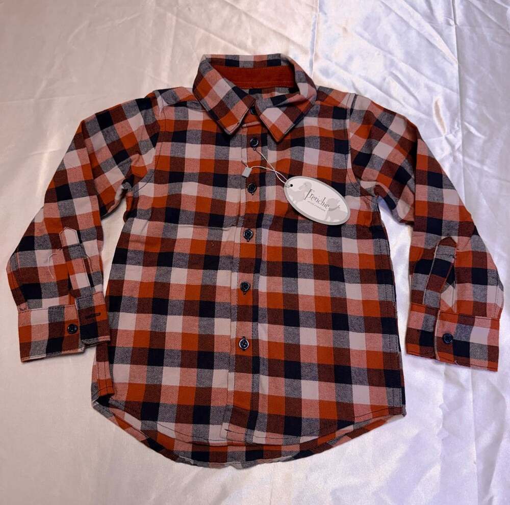 Frenchie Mini Couture Check It Out Orange Plaid Button-Up Shirt 4T